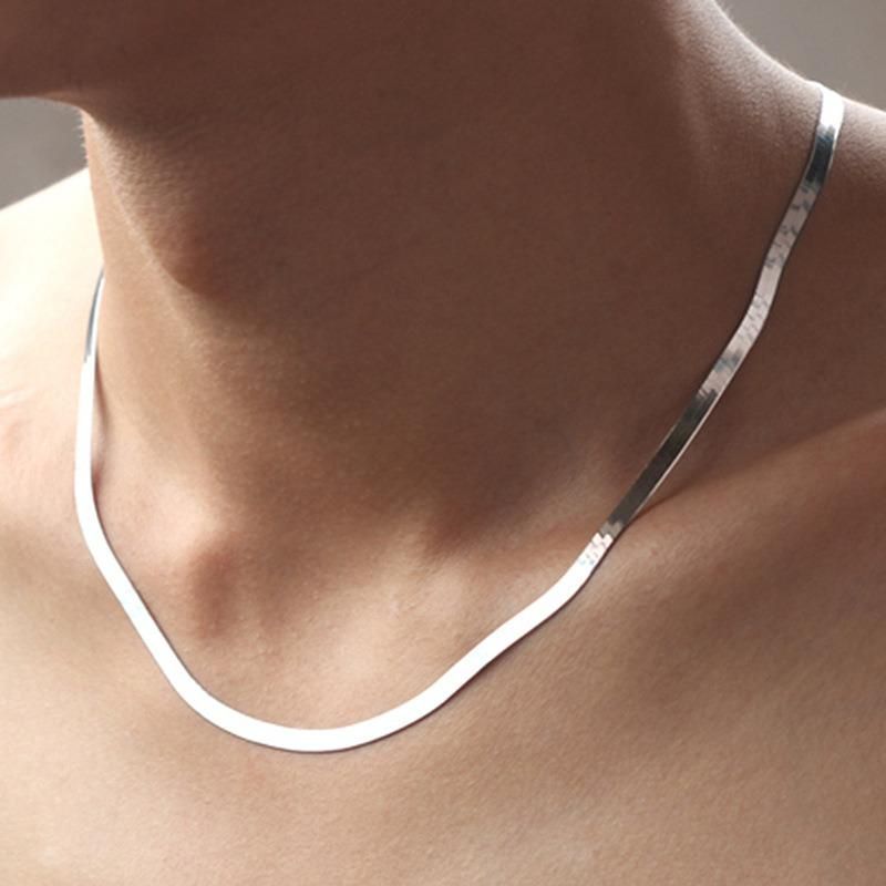 14K Silver Plated Snake Chain Necklace Herringbone Necklace Choker Necklaces
