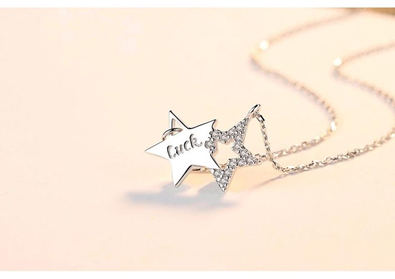 Inlaid Zircon Necklace Girl′ S Gift Double Lucky Star Necklace