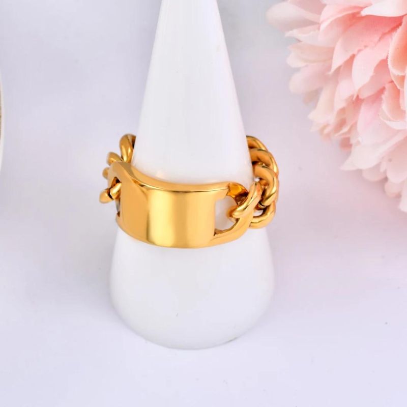 Fashion Gift Jewelry Stainless Steel Curb Chain Design Gold Plated Rings for Hip Hop Men Lady