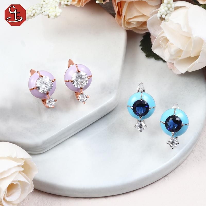 New Design 925 Sterling Silver or Brass Enamel Blue Stone Fashion Jewelry Earrings