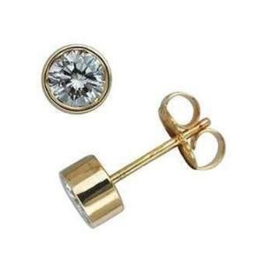 New Bazel Setting 18 Gp Sterling Silver Classic Round Earring