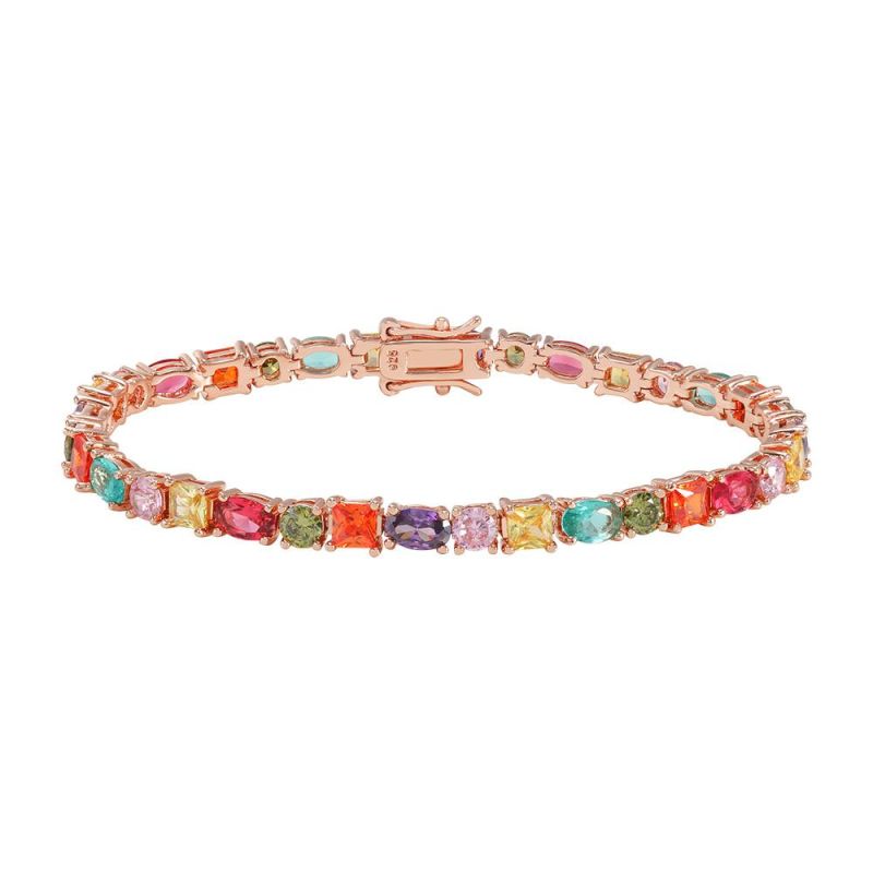Hot Selling 925 Silver Multi Color CZ Zircon Diamond Tennis Bracelet Rainbow