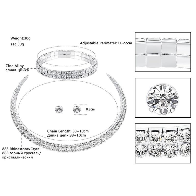 Rhinestone Wedding Necklace Earrings Bracelet Circle Crystal Bridal Jewelry Sets