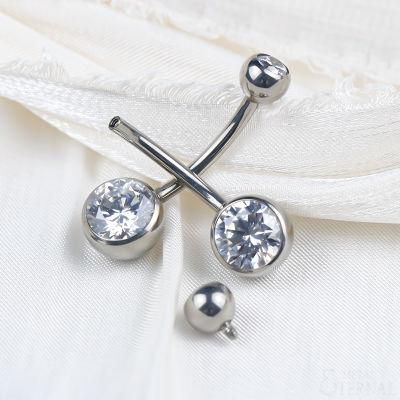 Eternal Metal ASTM F136 Titanium Internally Threaded Belly Button Ring with One CZ Jewelry Piercing