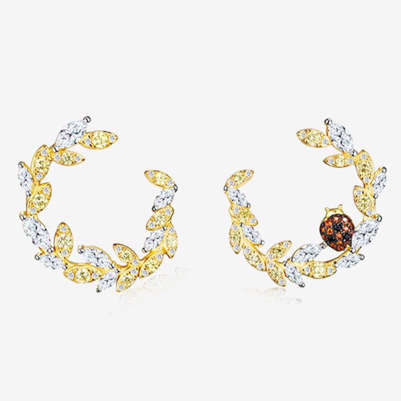 Wholesale Gold Silver Plated Charm Coccinella Septempunctata Zirconia Earrings