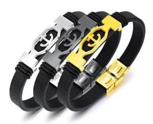 Pulseras Silicone Bracelet Men Jewelry Stainless Steel Anchor Bracelets Bangles 2018 New Charm Mens Jewellery Brand