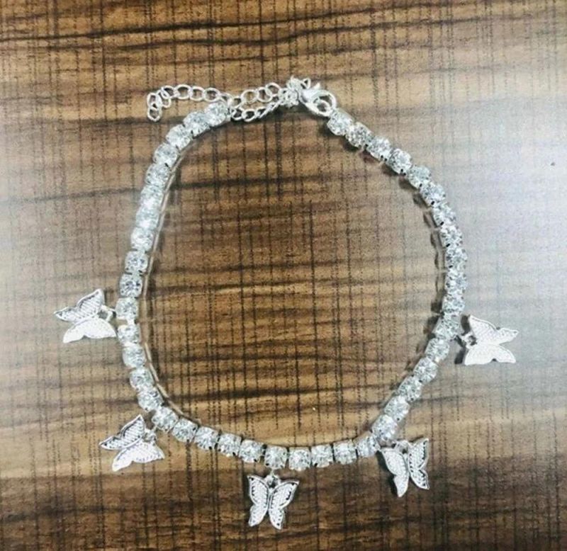Fashion Statement Diamond Crystal Charm Jewelry Butterfly Cuban Anklet