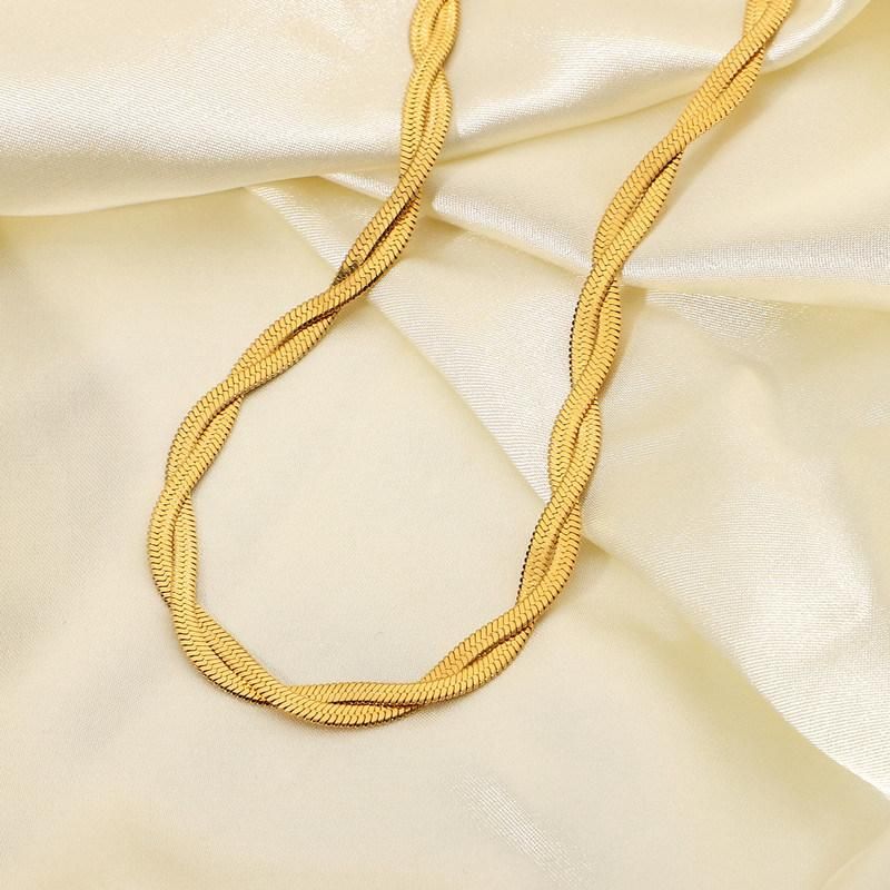 18K Gold Plated Stainless Steel Double Snake Chain Necklace for Women Necklaces Fashion Jewelry