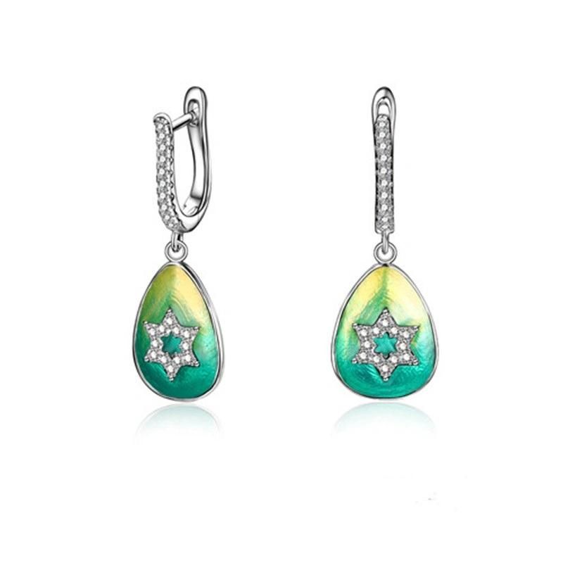 925 Silver and Brass CZ Fashion Enamel Crown Earring for Women