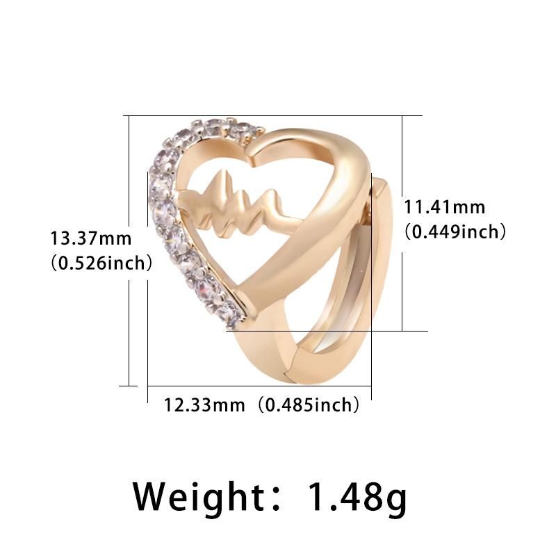 14K Gold Plated CZ ECG Huggie Brass Heart Hoop Earring