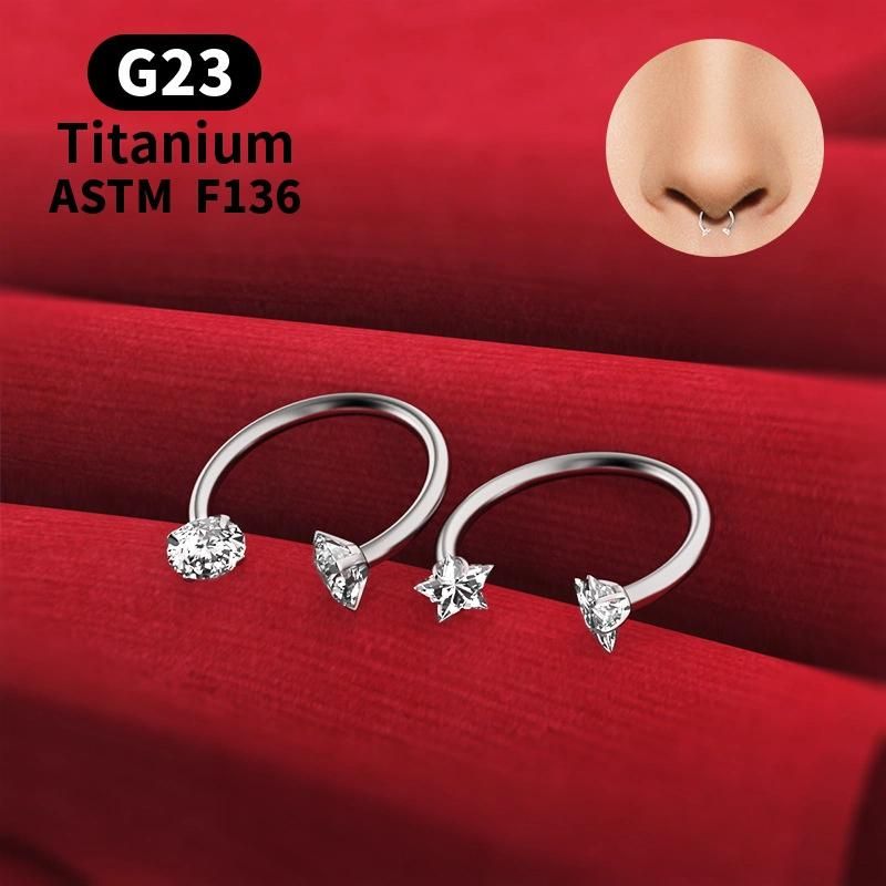 Titanium 16g Nose Septum Horseshoe Hoop Eyebrow Lip 8mm 10mm Helix Tragus Daith Rook Earrings Internally Threaded/Star/Round Zircon