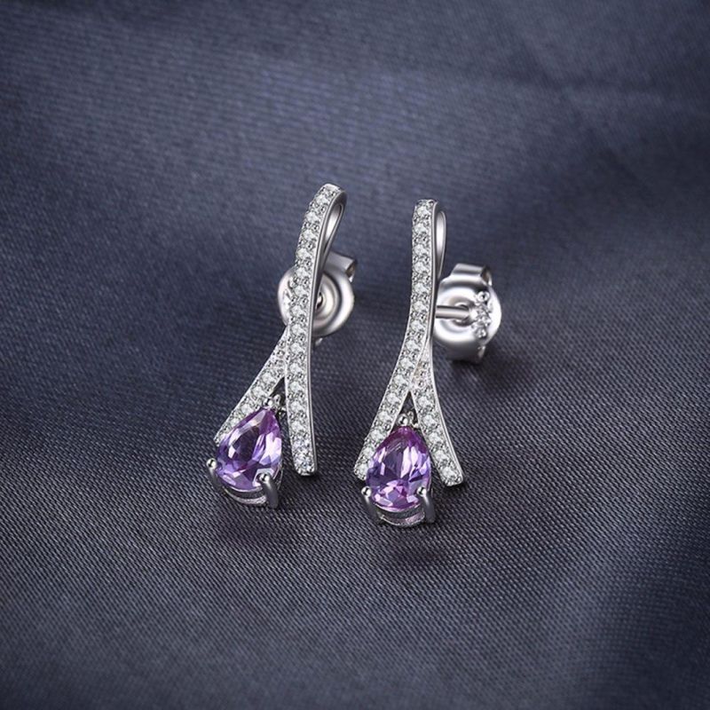 Pear Created Alexandrite Sapphire Drop Earrings Elegant 925 Sterling Silver Jewelry