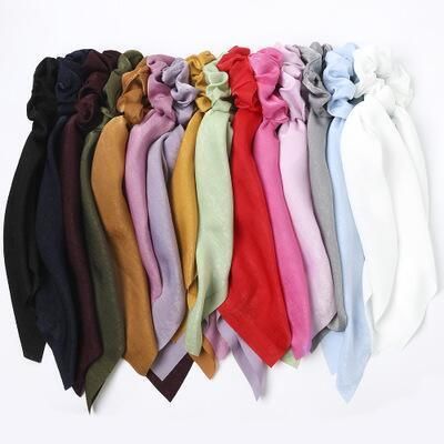 Wholesale Custom Fashion Elastic Color Tie Long Hair Scrunchies for Women