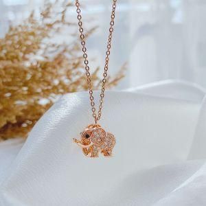 Gold-Plated Stainless Steel Diamond Elephant Necklace