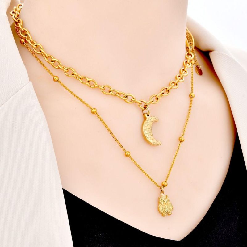 Handmade Gold Plated Fashion Jewelry Charm Pendant Lady Layering Stainless Steel Necklace Jewellery