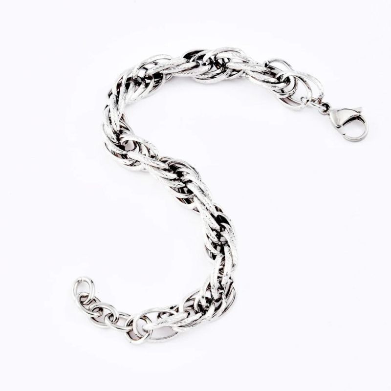 Custom Stainless Steel Sliver Gold Plated Fashion Rope Embossing Jewellery Titanium Steel Link Chain Men Bracelet