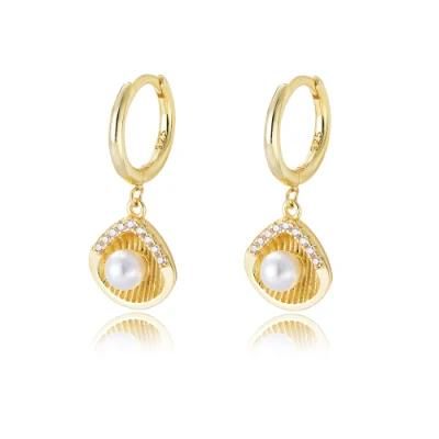 Summer New Design Fashion Jewelry Ocean Seashell Pearl Hoop Dangle Drop Huggie Earrings