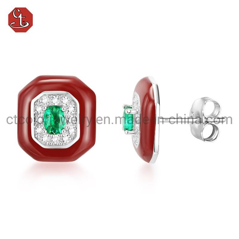Wholesale Big square Earring Enamel cubic zirconia Elegant Factory Earring for women