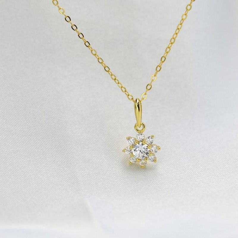 925 Sterling Silver Shiny Zircon 14K 18K Gold Plated Simple Sun Flower Pendant Necklace Women Exquisite Jewelry