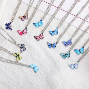 Sweet Silver Colorful Butterfly Necklace for Women