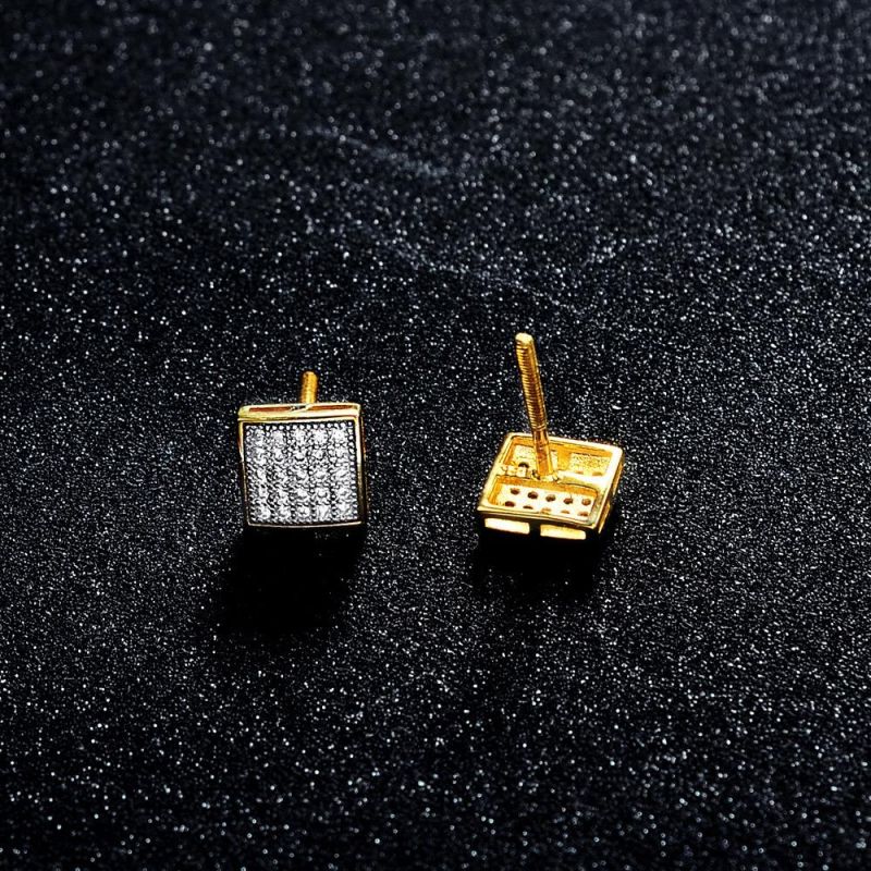 Brass Iced out Crystal Rhinestone Square Stud Earrings