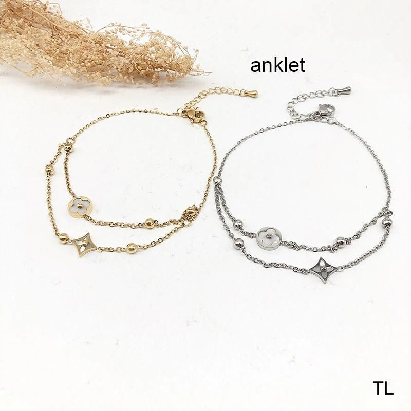 Manufacturer Customized 18K Gold-Plated Anklet Waterproof Top Stainless Steel Anklet Wholesale Clover Flower Style Anklet Wholesale Replica Jewelry