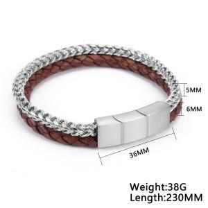 Fashion Stainless Steel Chain &#160; Men Weave Leather Bracelet