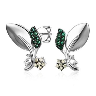 925 Silver Fashion Leaf Stud Earring with Yellow and Green Stones