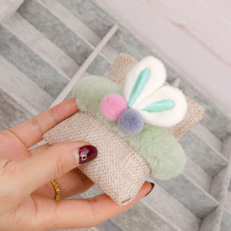 Macaron Plush Rabbit Scrunchies for Hair, Cute Bunny Scrunchies Fur Hair Scrunchies
