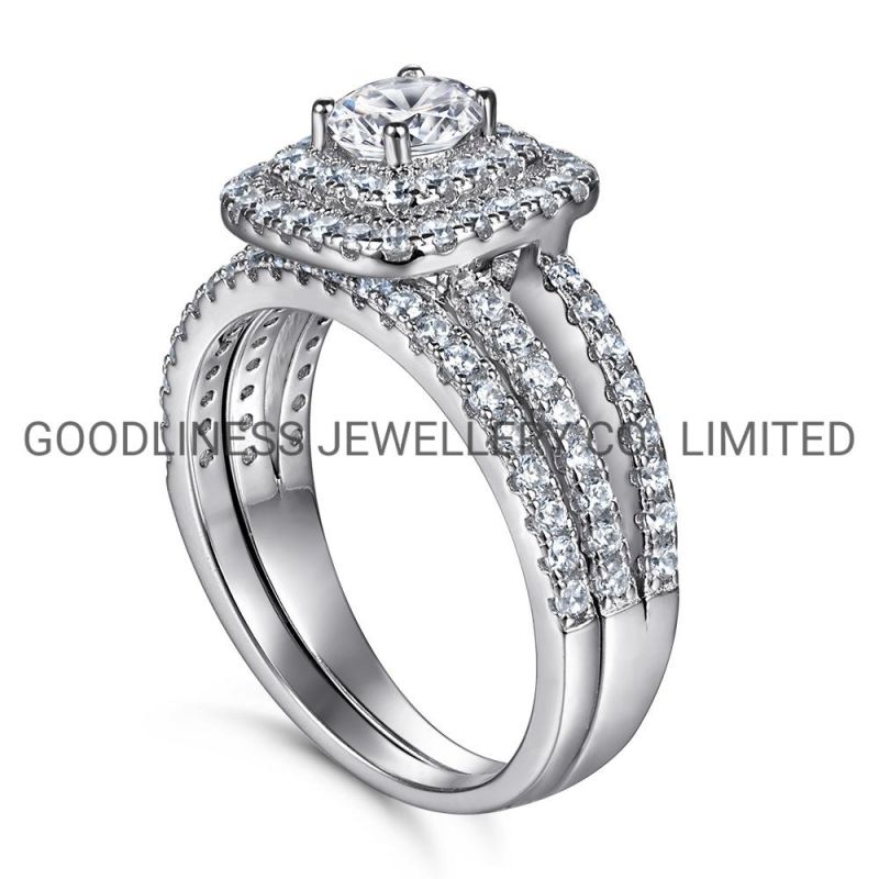 925 Sterling Silver Women Jewelry Halo CZ Wedding Rings
