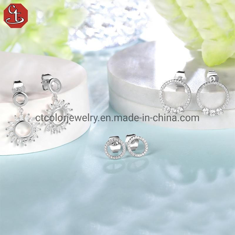 Fashion Jewelry 925 Sterling Silver White CZ and White Rhodium Earrings for Women