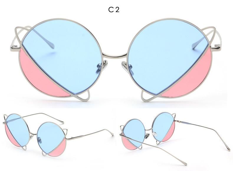 2022 Latest Design Personality Stylish Attractive Double Colors Lenses Planet Shape Round Metal Frame Trendy Sunglasses