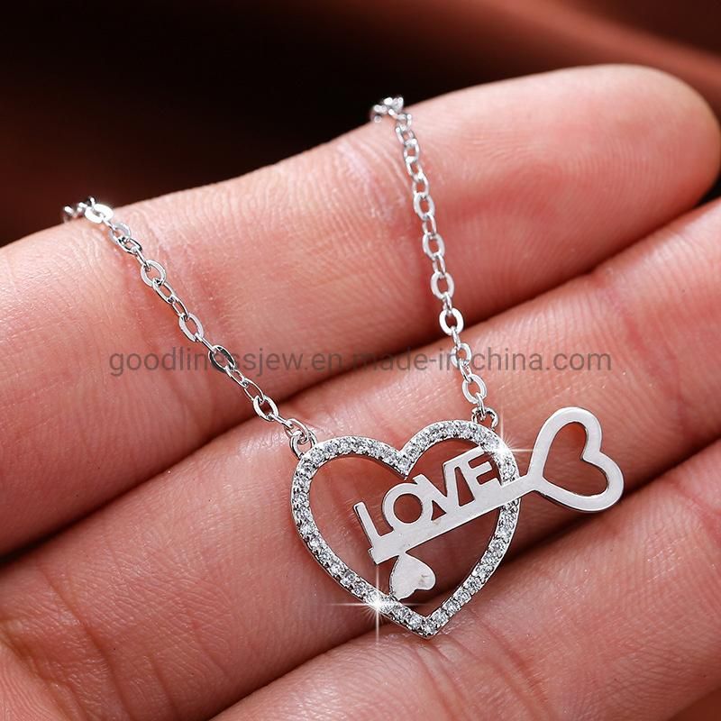 Fashion Korean Version Love Shape Pave Zircon Pendant Necklace Jewelry