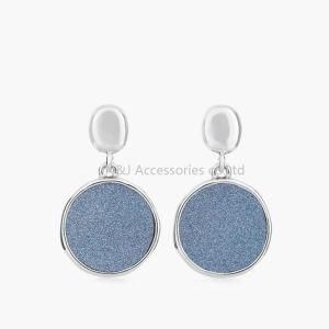 2017 New Fashion Round Earrings Stud Silver Plated with Shiny PU Women Earrings Jewelry