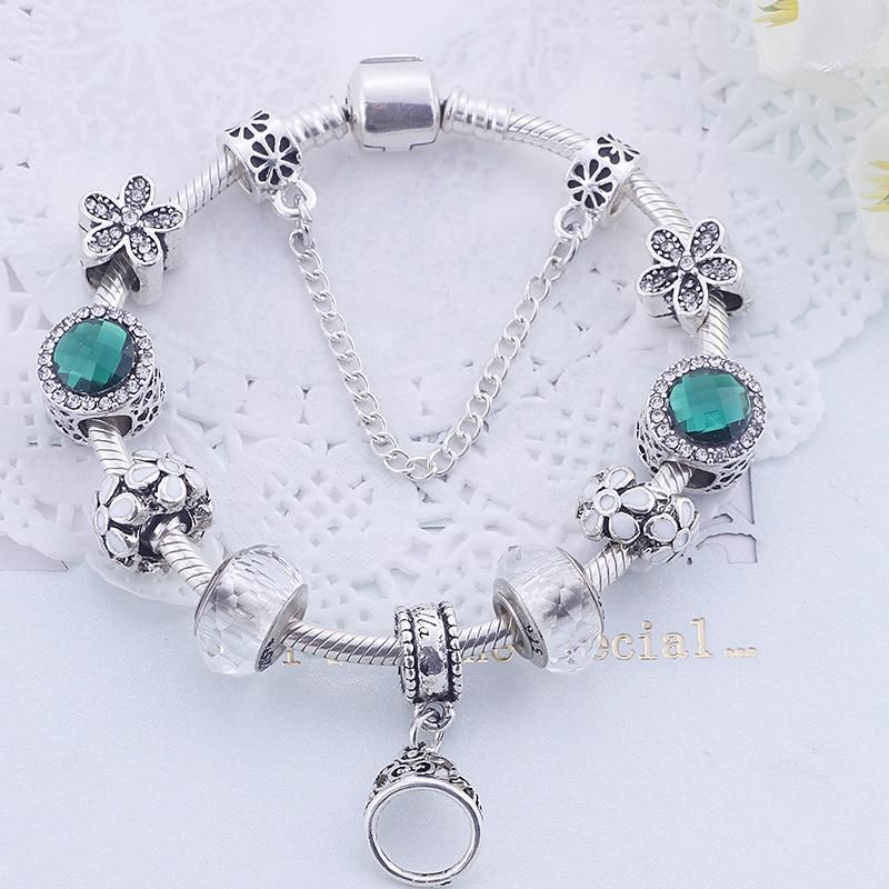 DIY Beads Crystal Charm Silver Bracelets & Bangles Jewelry Gift Women Bangle