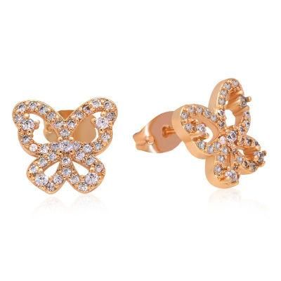 Women&prime;s Butterfly 18K Gold Plated CZ Fashion Studs Earrings