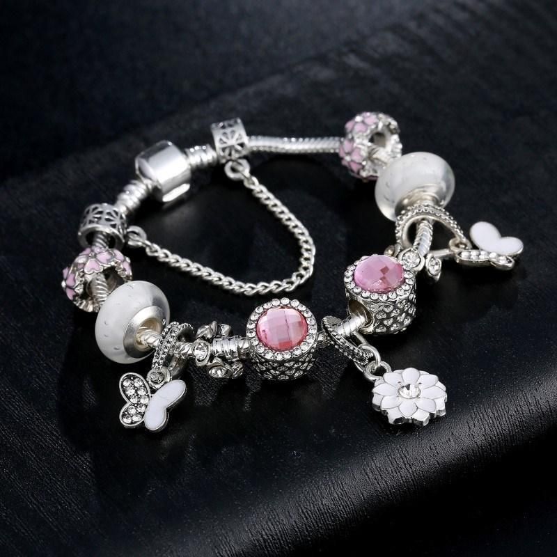 4 Colors Silver with Love and Flower Wedding Charm Women Bracelet