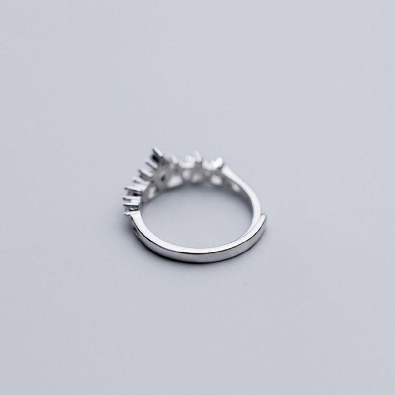 925 Sterling Silver CZ Crown Adjustable Ring Women Temperament Wedding Fashion Jewelry
