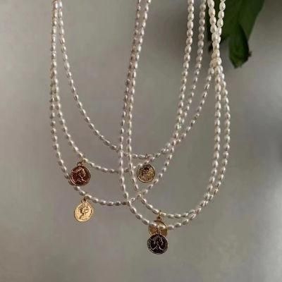 Natural Freshwater Pearl 3-4mm Bead Gold Coin Necklace Wholesale Factory