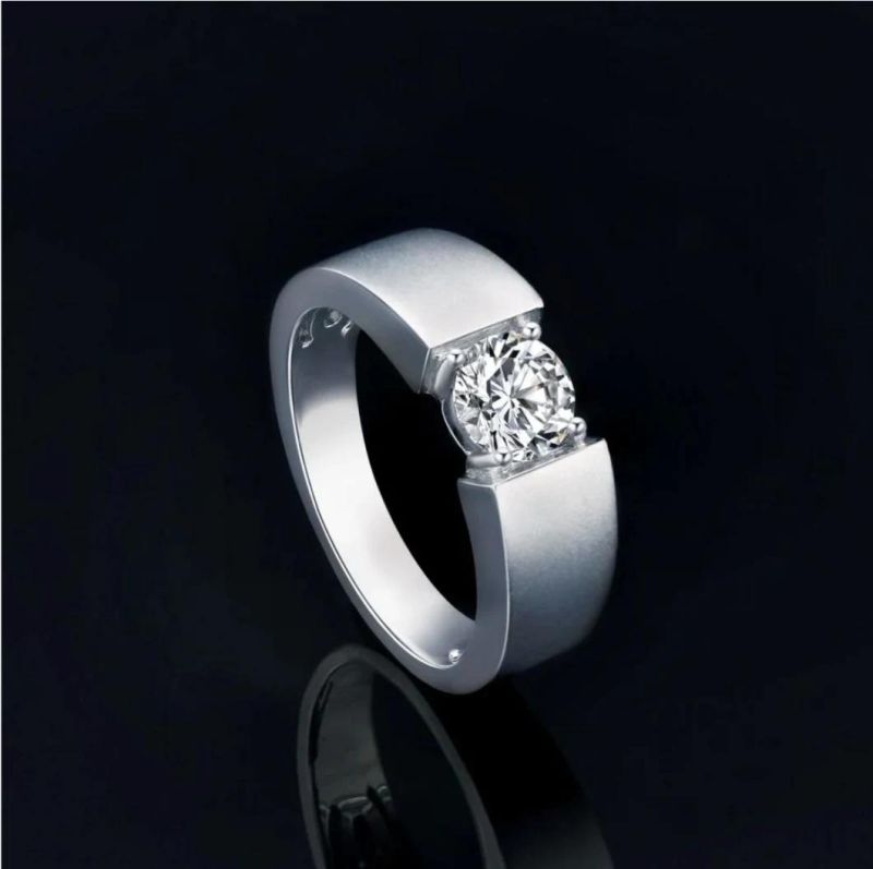 European and American 925 Sterling Silver Moissanite Men′ S Ring Collection Simple Single Diamond Men′ S Ring Gra Certificate