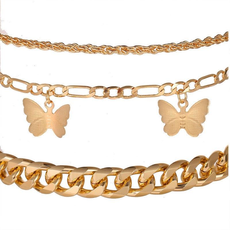 New Butterfly Chain Multi-Layer Anklet Golden Anklet Set of 3 Packs