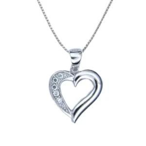 Sterling Silver Diamond Individual Prong Setting Heart Pendant Necklace