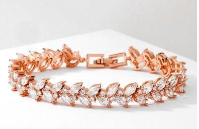 Rose Gold Cubic Zirconia Bracelet Fashion Bracelet for Women. Bridal Wedding Everyday Jewelry Bracelet Bangle