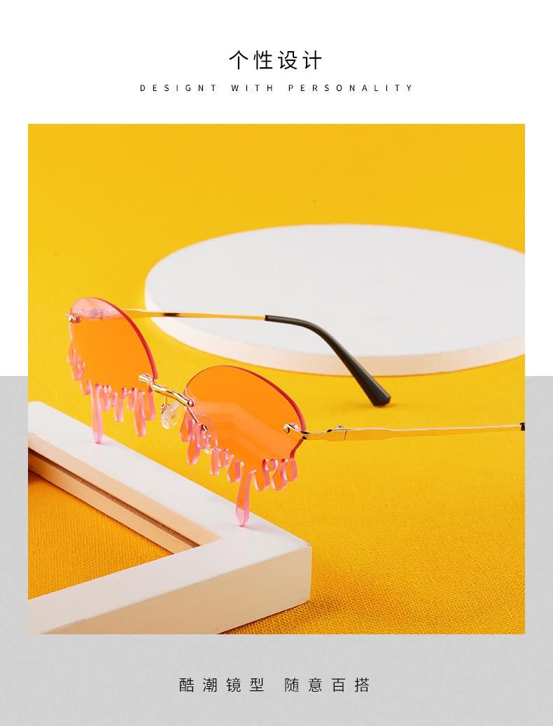 High Fashion Wholesale Sun Glasses Candy Color Funny Tear Shape Rimless Sunglasses