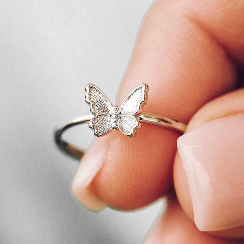 2022 Fashion Women 18K Gold Plated Custom Jewelry 925 Sterling Silver Simple S925 Finger Butterfly Rings for Lady