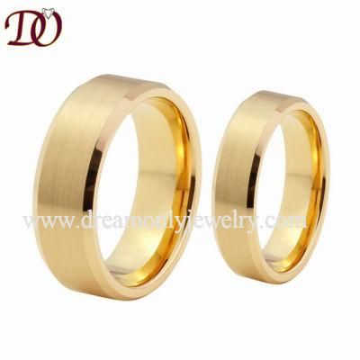 8mm&6mm Beveled and Brushed Tungsten Wedding Ring Couple Ring with Gold-Color