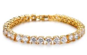 24K Gold Plating Overlay Cubic Zirconia Tennis Stainless Steel Bracelet Women Luxury Fashion Top Quality Brand Jewelry