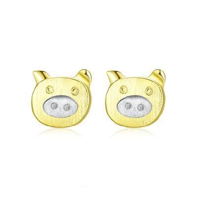 Fashion Trend Hypoallergenic Silver Pig Face Shape Ear Stud