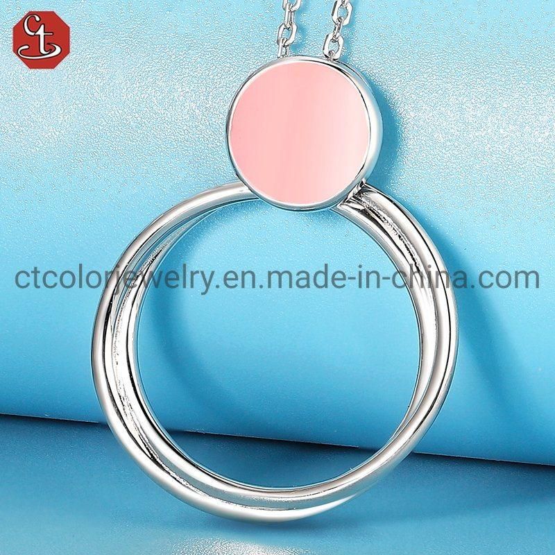 Fashion Jewelry Jewellery 925 Sterling Silver Enamel Simple Circle Necklace