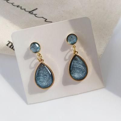 S925 Silver Needle Temperament Simple Geometric Earrings French Retro Drop Earrings Resin Hong Kong Style Earrings Women